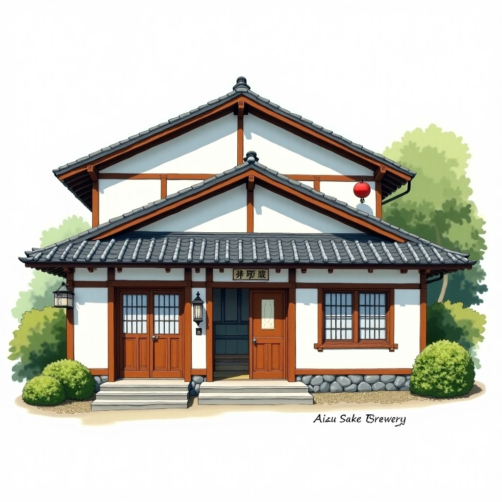 Aizu Homare sake brewery — watercolor illustration