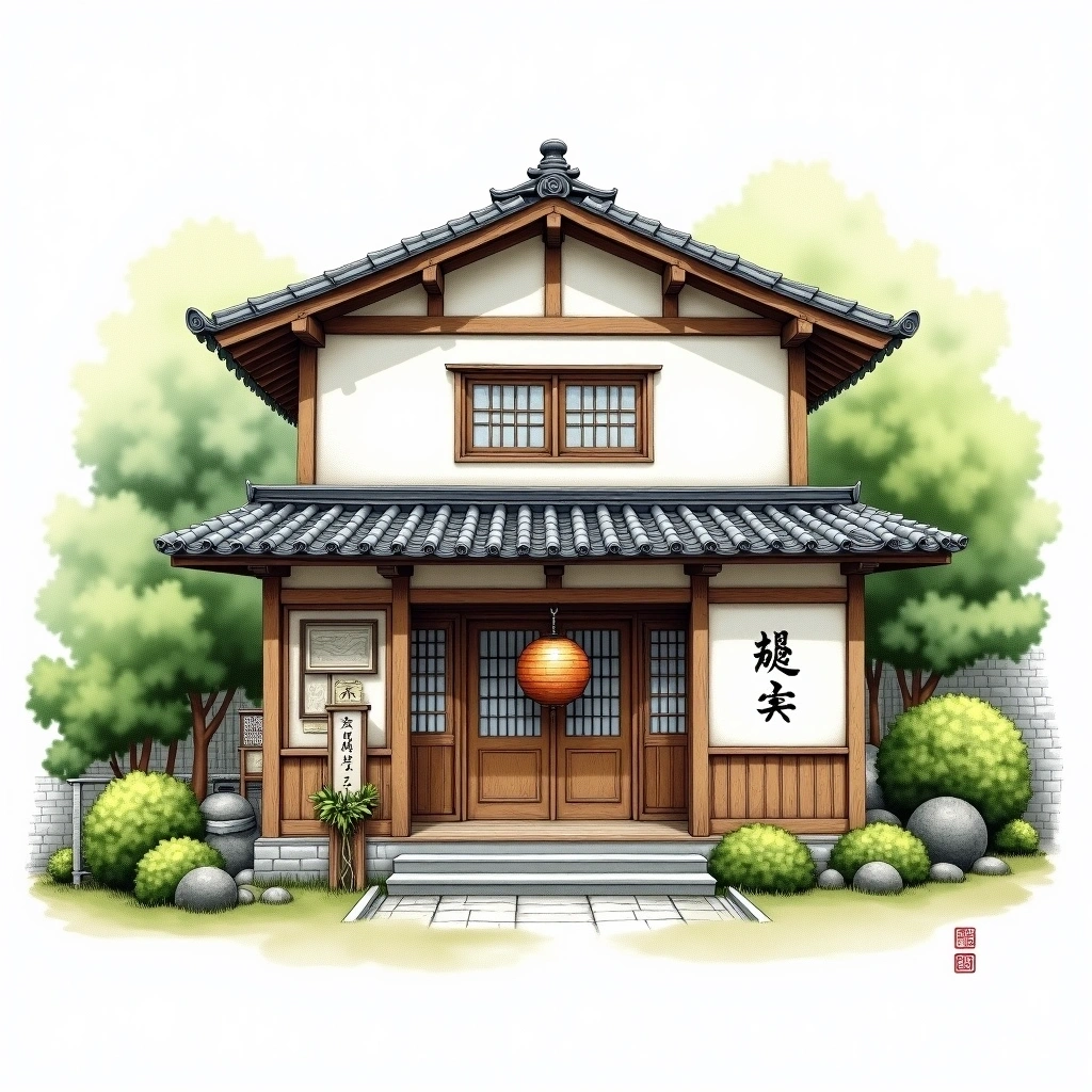 Aramasa Sake Brewery sake brewery — watercolor illustration