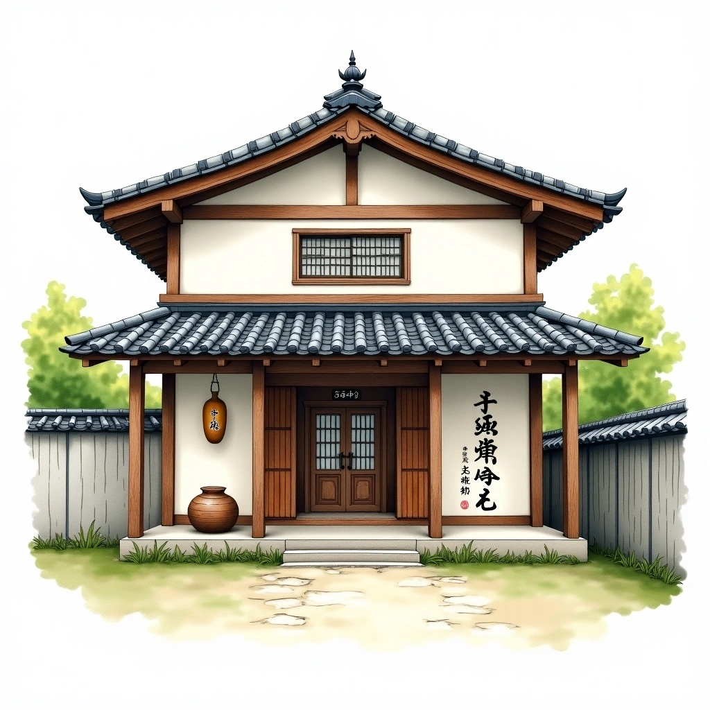 Asabiraki Sake Brewery sake brewery — watercolor illustration