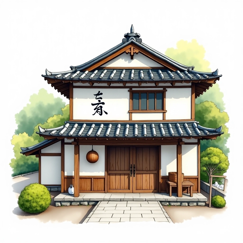 Asahi Shuzo (Niigata) sake brewery — watercolor illustration