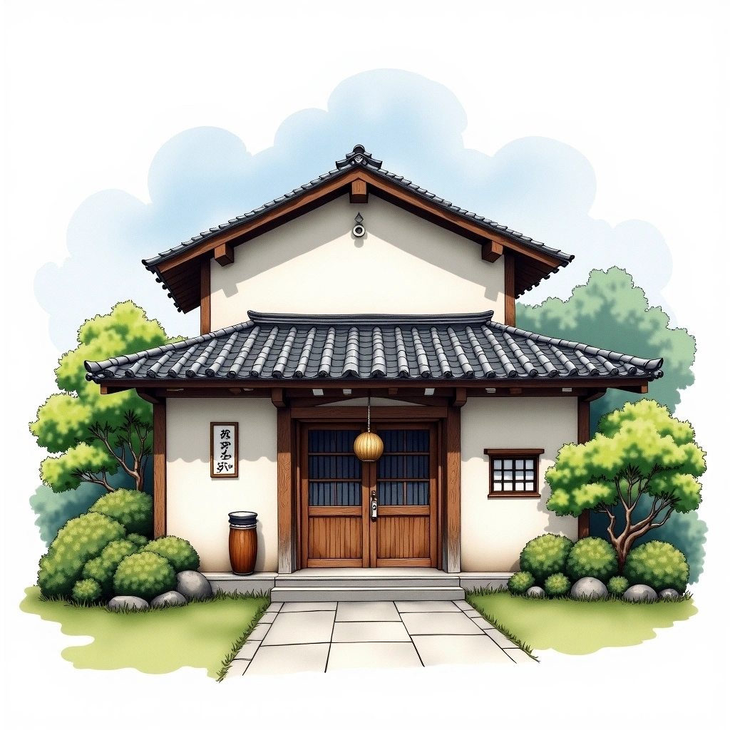 Asahi Shuzo (Yamaguchi) sake brewery — watercolor illustration