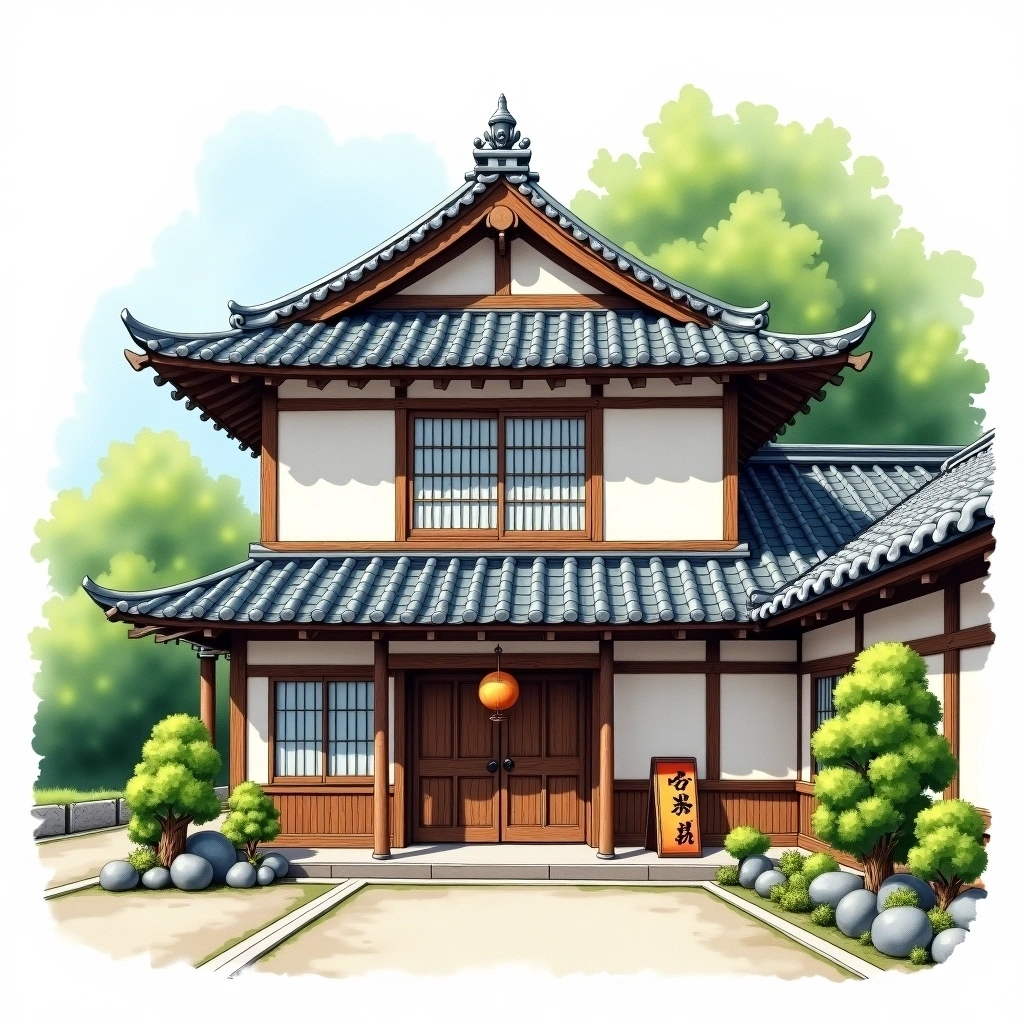 Kato Kichibee Shoten sake brewery — watercolor illustration