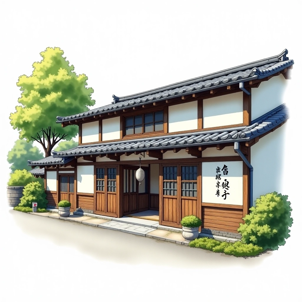Daisekkei Shuzo sake brewery — watercolor illustration