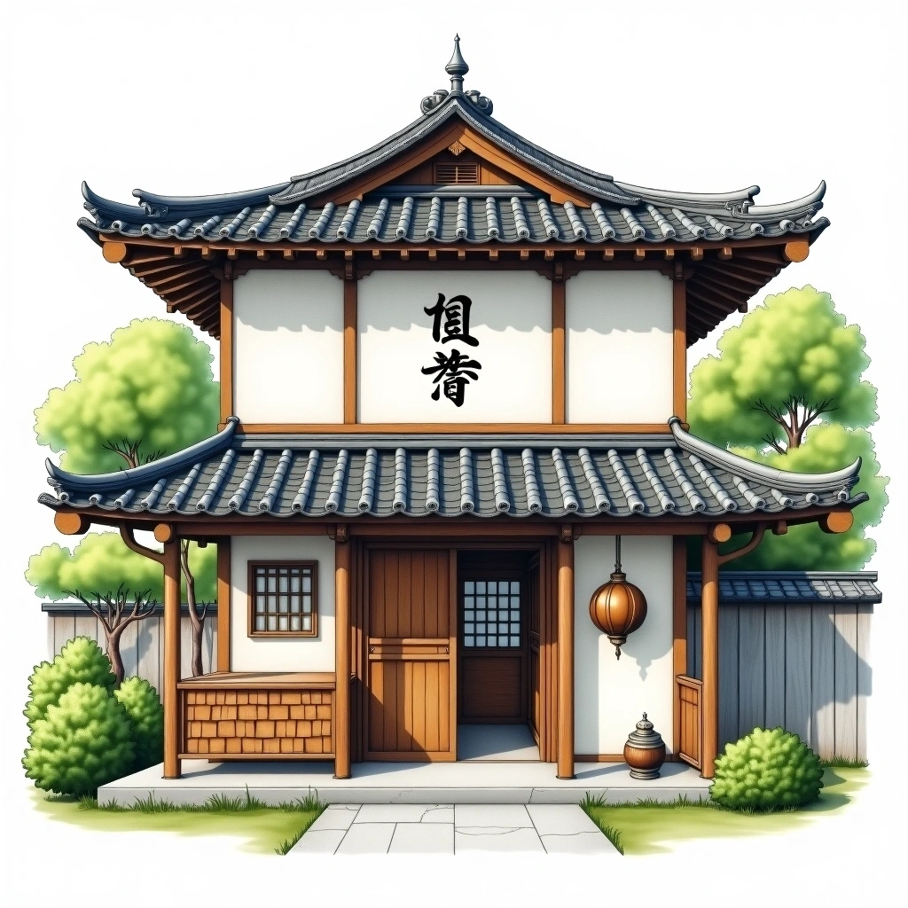Daishichi Sake Brewery sake brewery — watercolor illustration