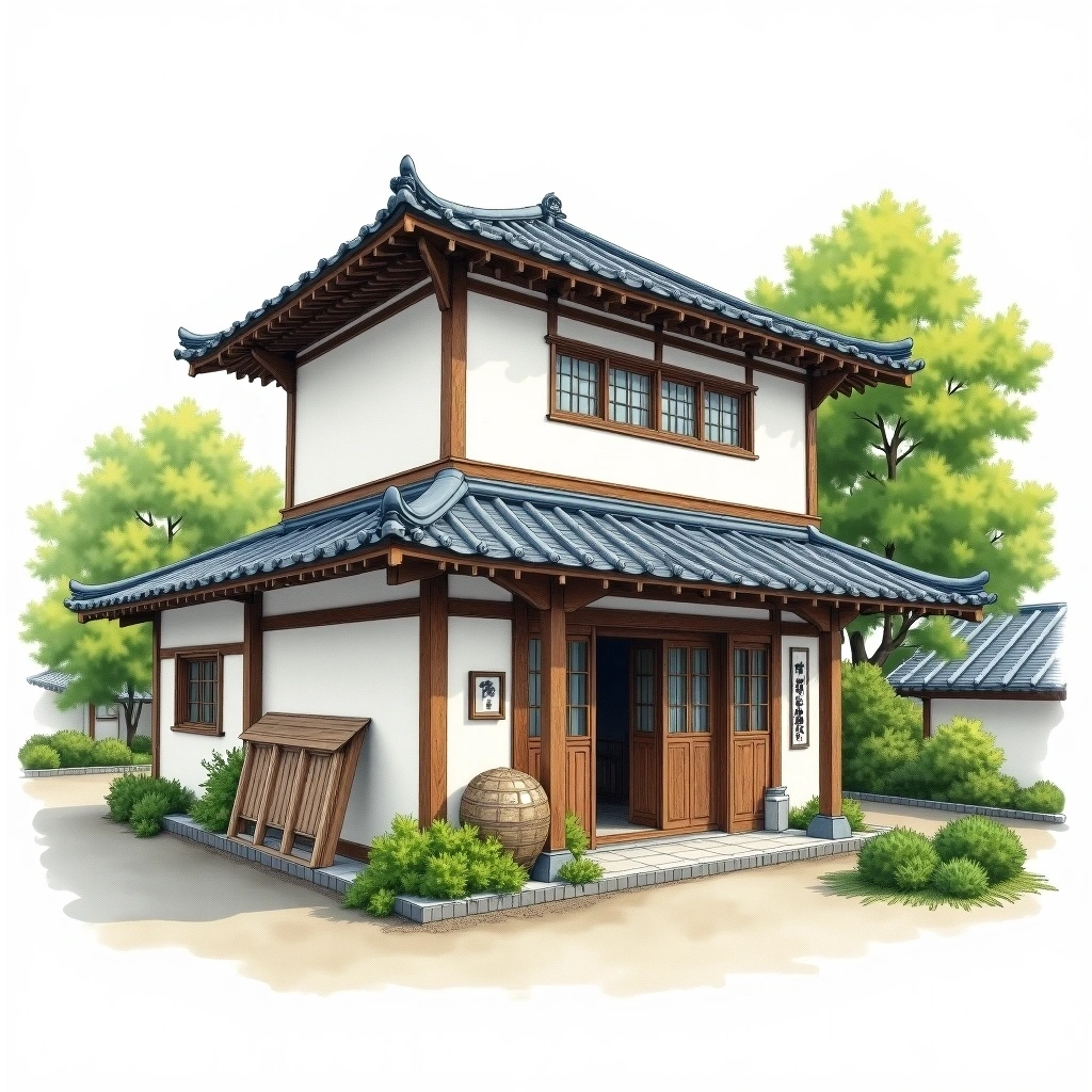 Nishida Sake Brewery sake brewery — watercolor illustration