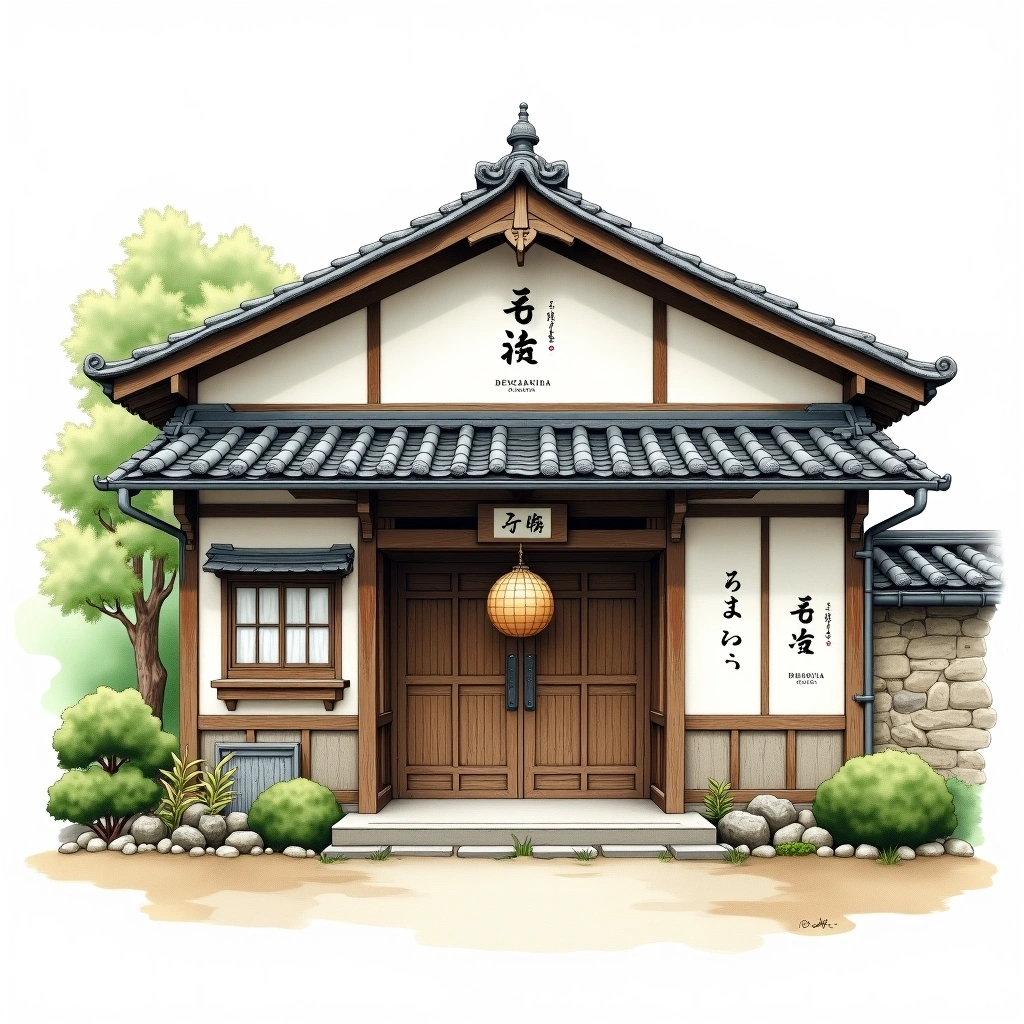 Dewazakura Sake Brewery sake brewery — watercolor illustration