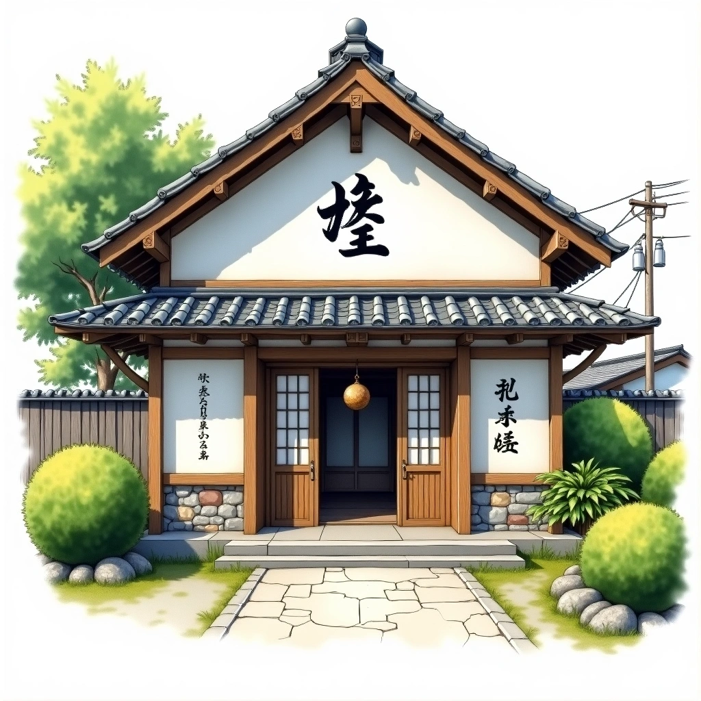 Eikun / Doi Shuzo sake brewery — watercolor illustration