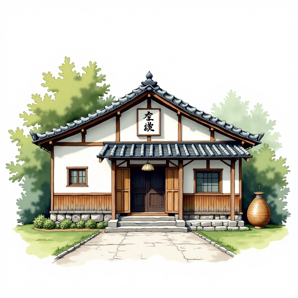 Fumigiku Sake Brewery sake brewery — watercolor illustration