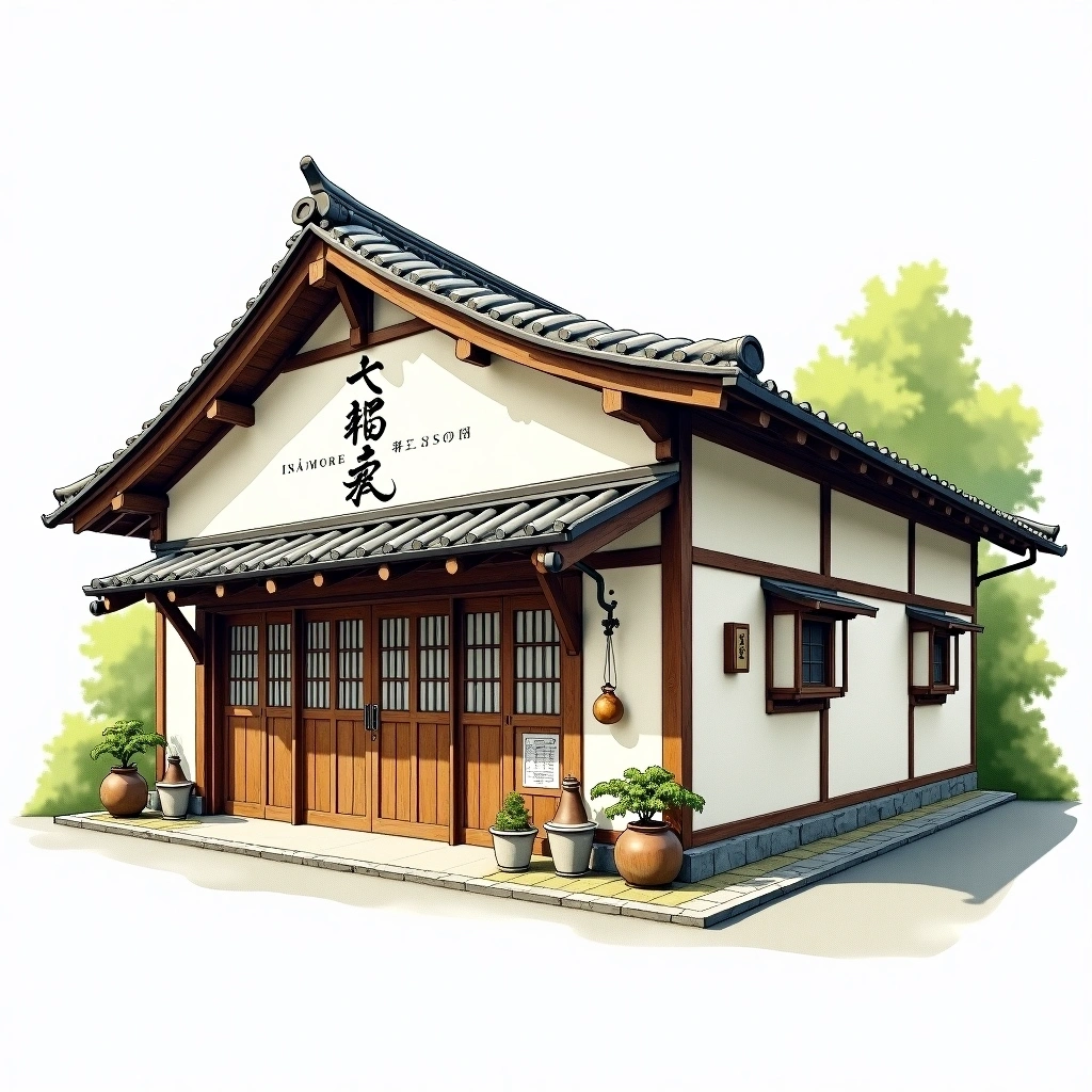 Uehara Shuzo sake brewery — watercolor illustration