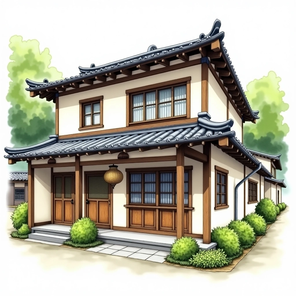 Gassan Sake Brewery sake brewery — watercolor illustration