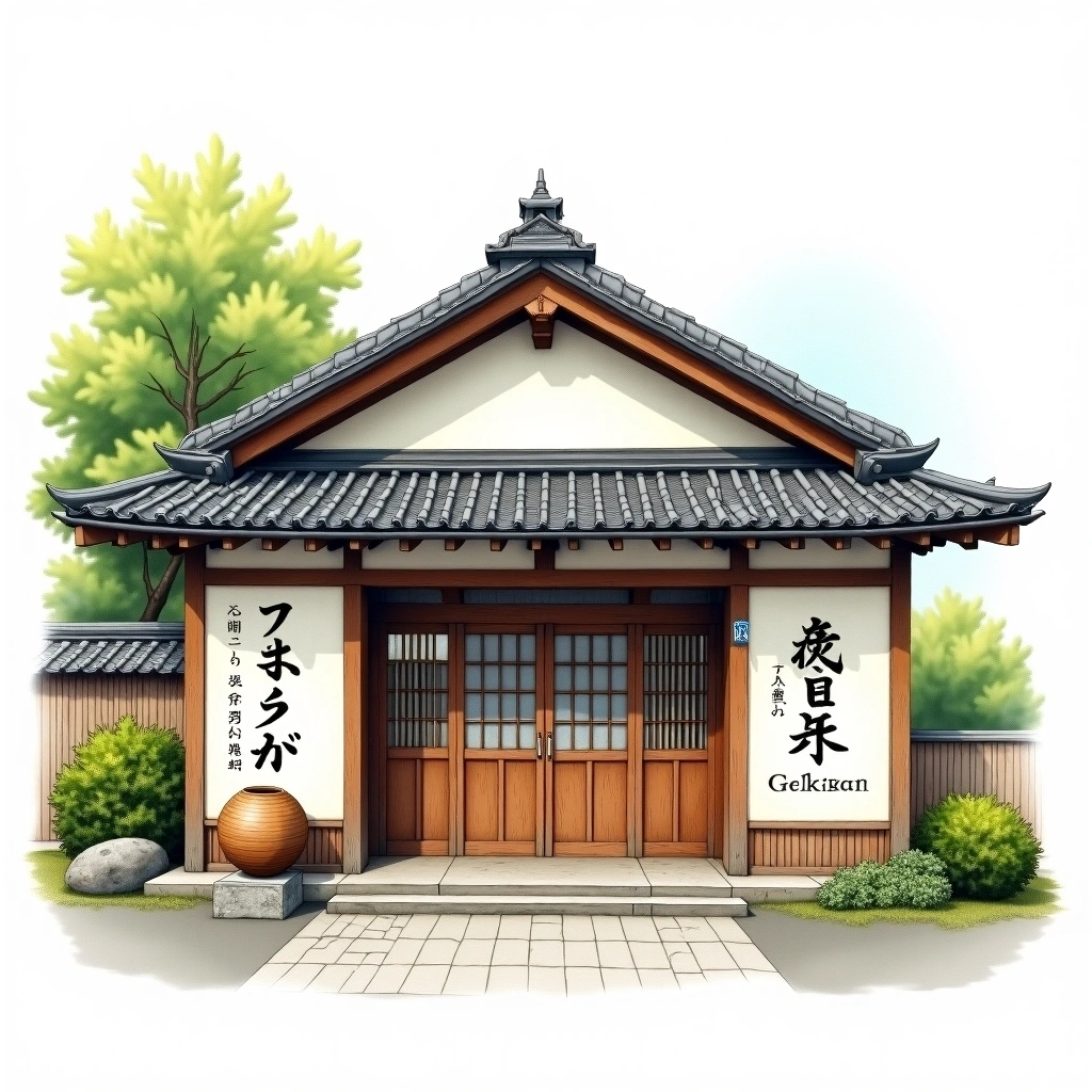 Gekkeikan sake brewery — watercolor illustration