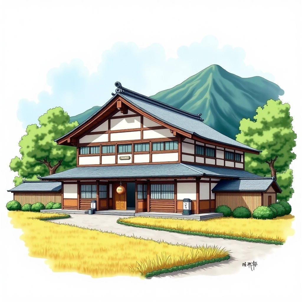 Hakkaisan Brewery sake brewery — watercolor illustration