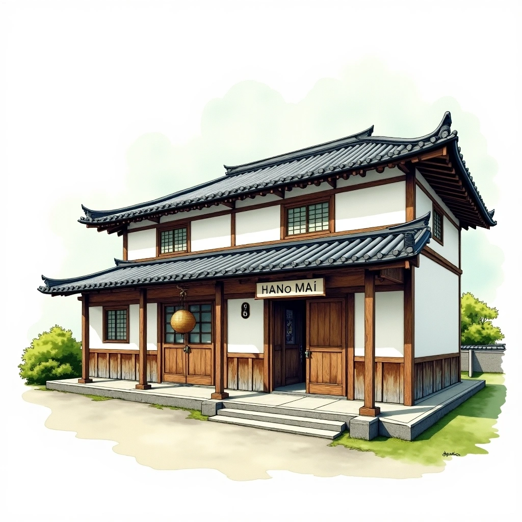 Hana no Mai Brewery sake brewery — watercolor illustration