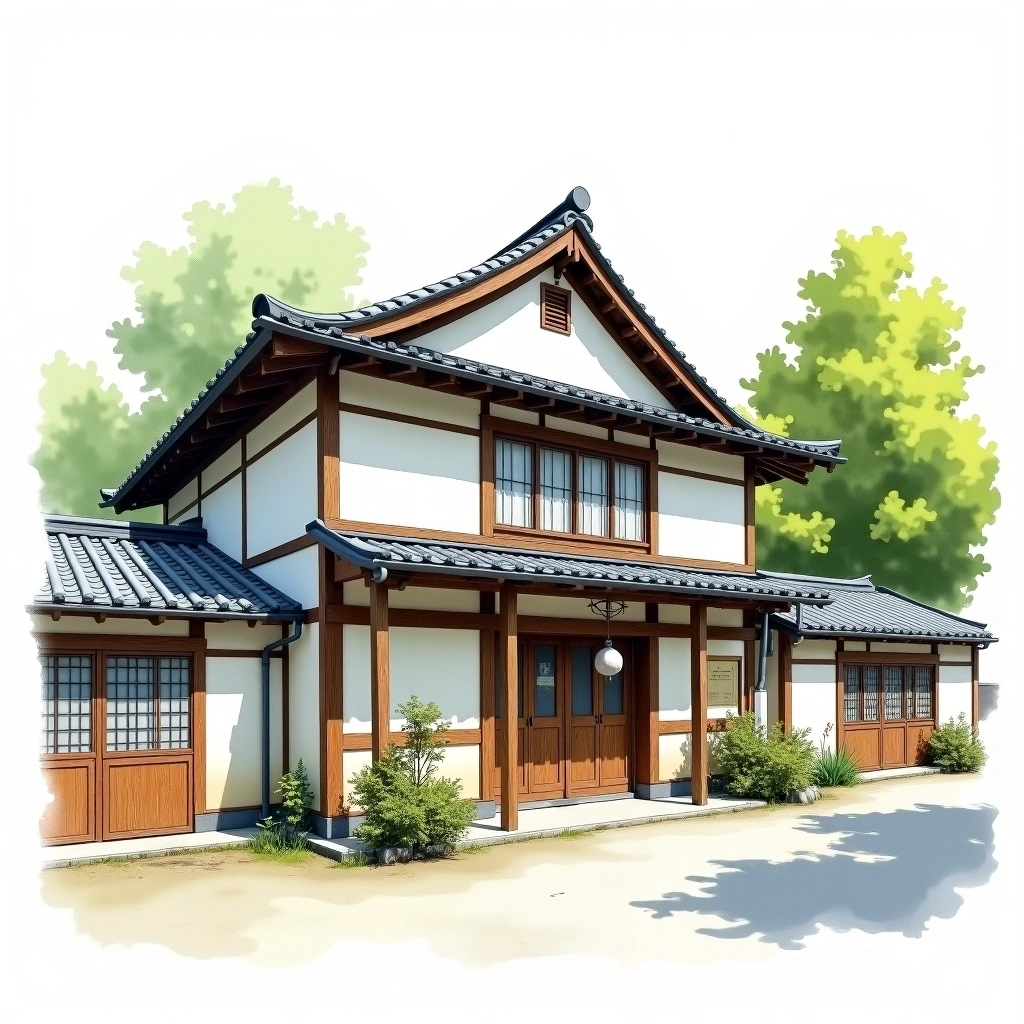 Imanishi Sake Brewery sake brewery — watercolor illustration