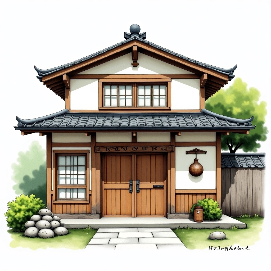 Hirotogawa Sake Brewery sake brewery — watercolor illustration