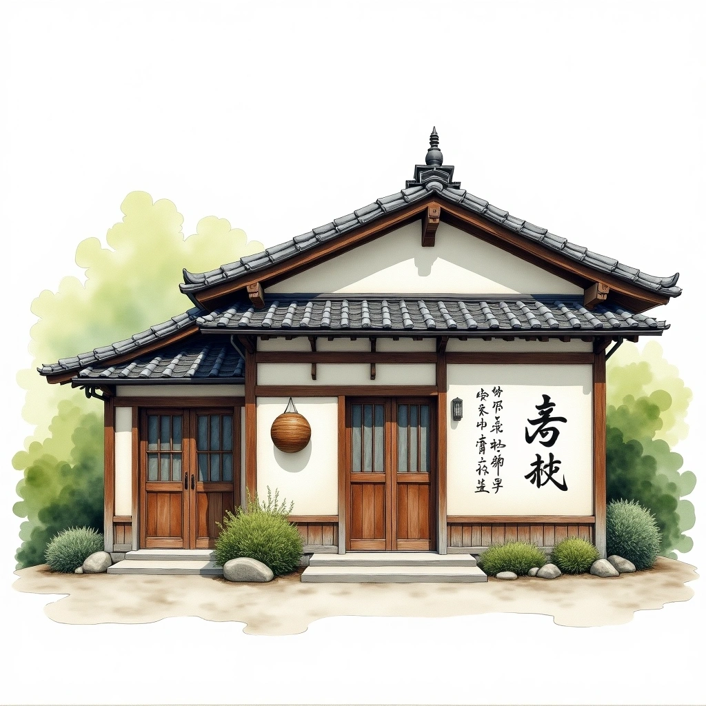 Ippongi Kuze Sake Brewery sake brewery — watercolor illustration