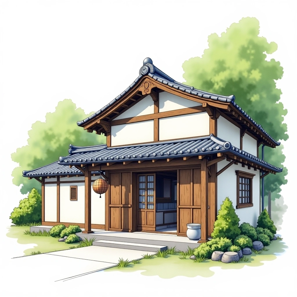 Ishimoto Shuzo sake brewery — watercolor illustration