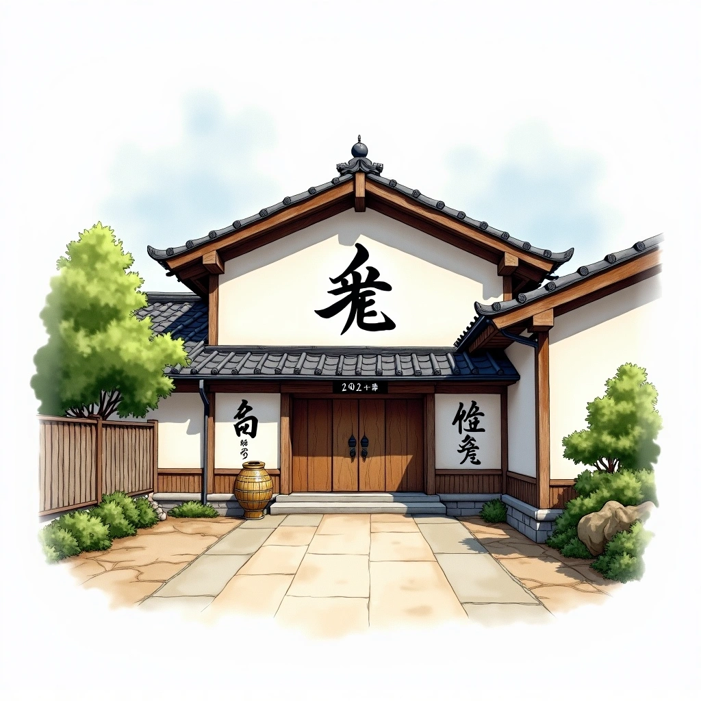 Ishizuchi Sake Brewing sake brewery — watercolor illustration