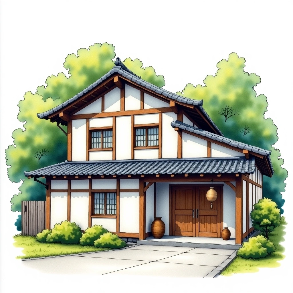 Kamotsuru Sake Brewing sake brewery — watercolor illustration