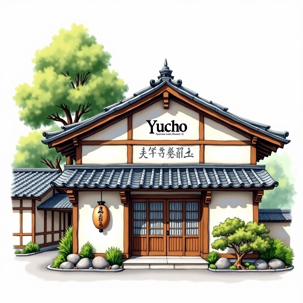 Yucho Sake Brewery sake brewery — watercolor illustration