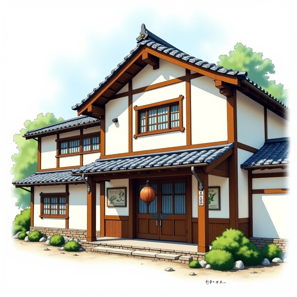 Heiwa Shuzo (Wakayama) sake brewery — watercolor illustration