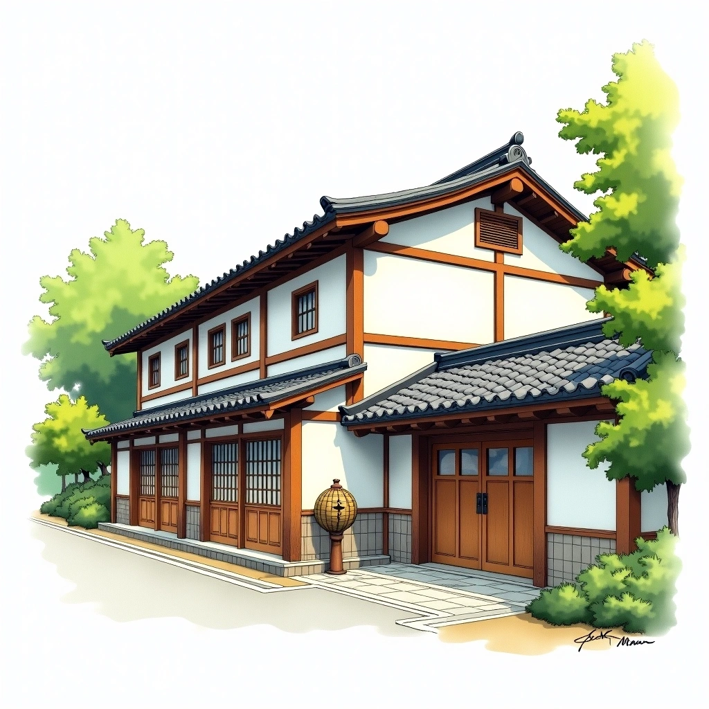 Kidoizumi Shuzo sake brewery — watercolor illustration