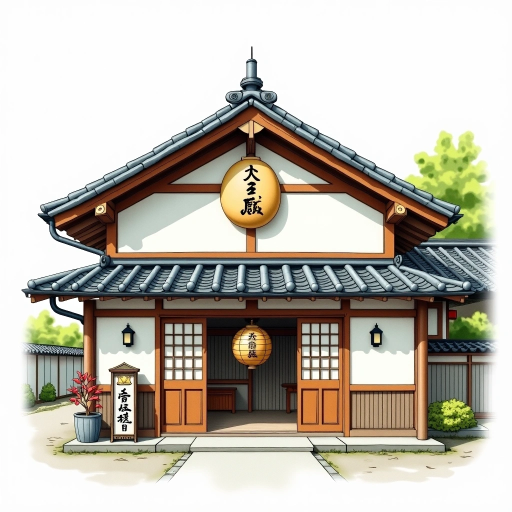 Kiku-Masamune Sake Brewing sake brewery — watercolor illustration