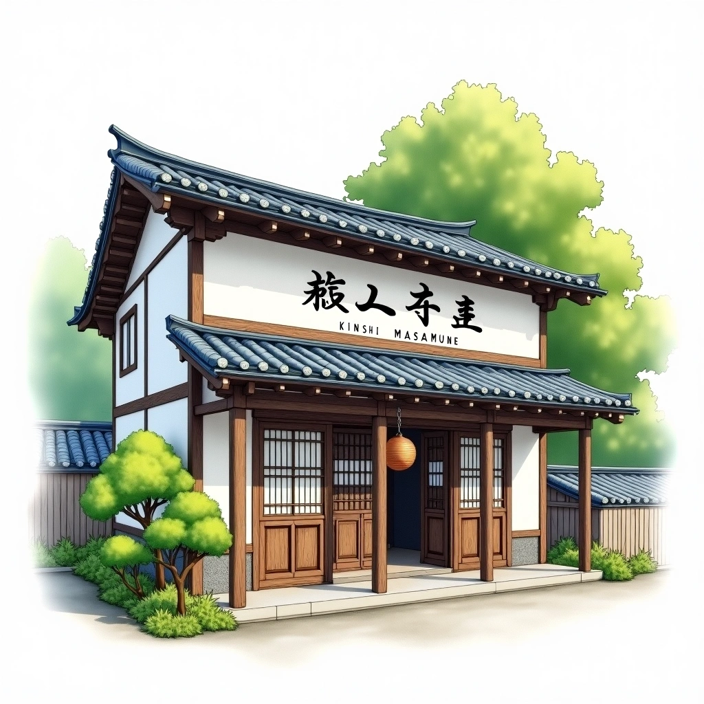 Kinshi Masamune sake brewery — watercolor illustration