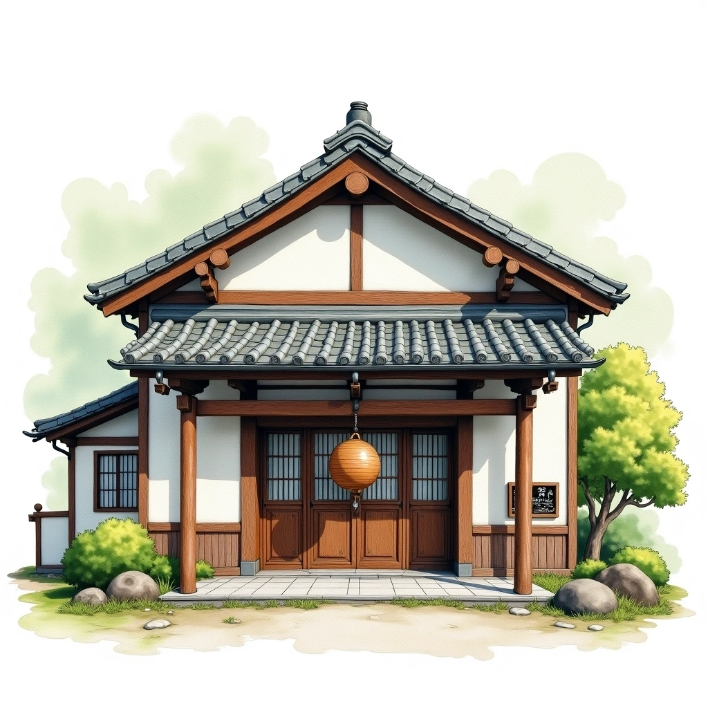 Kirinzan Brewery sake brewery — watercolor illustration