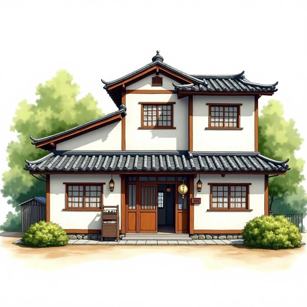 Kizakura sake brewery — watercolor illustration