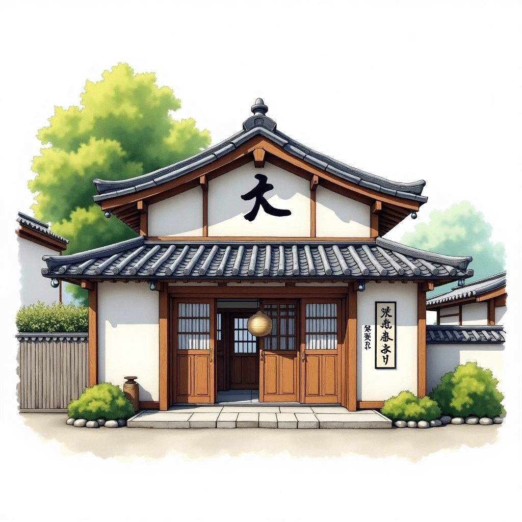 Kokuryu Sake Brewing sake brewery — watercolor illustration