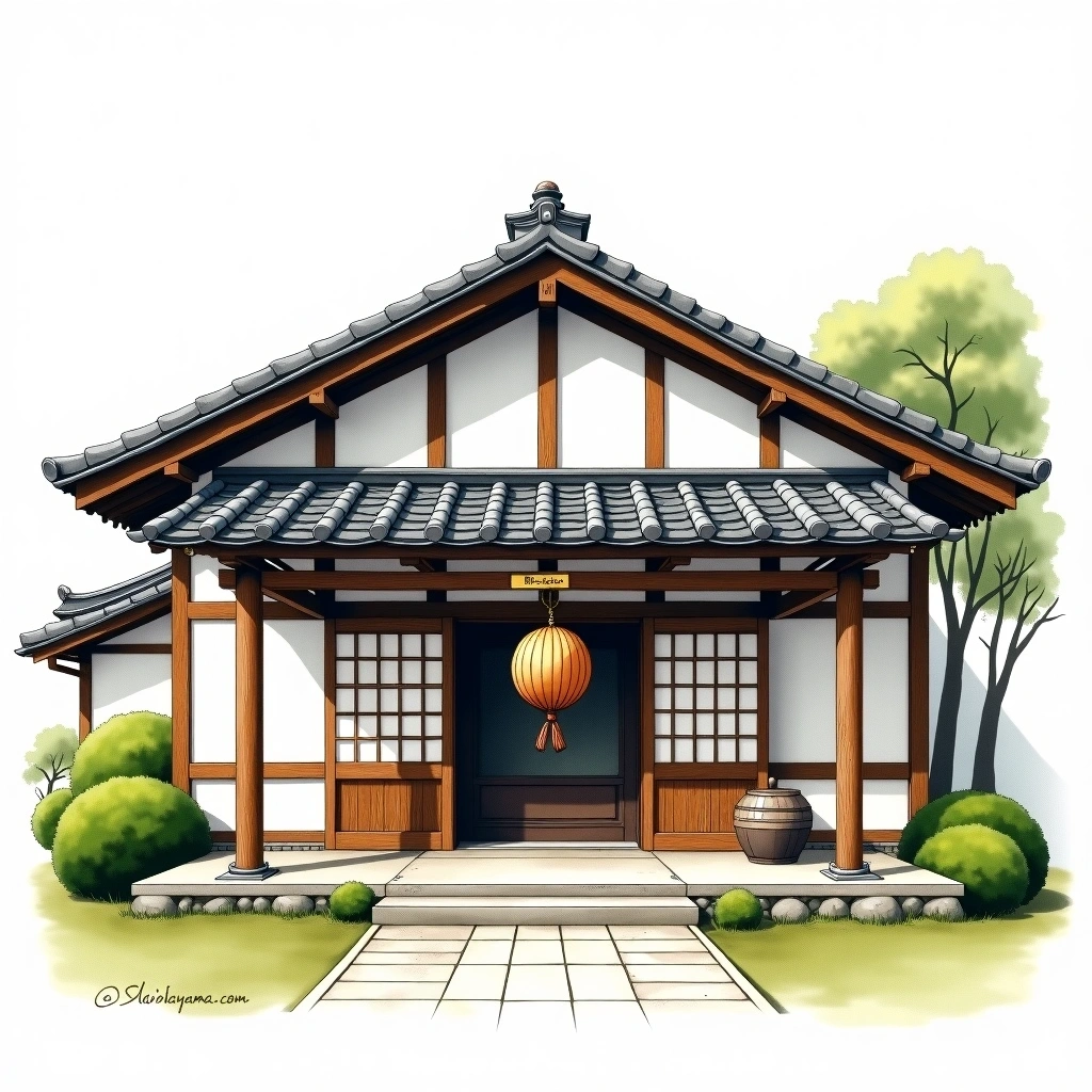 Nishiyama Sake Brewery sake brewery — watercolor illustration