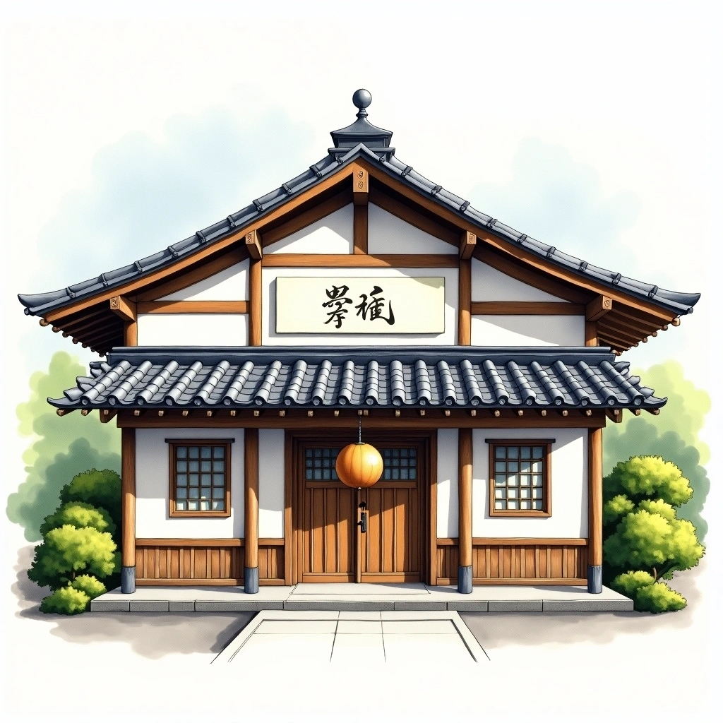 Kamenoi Shuzo sake brewery — watercolor illustration