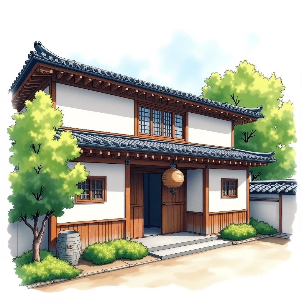 Kurosawa Sake Brewery sake brewery — watercolor illustration