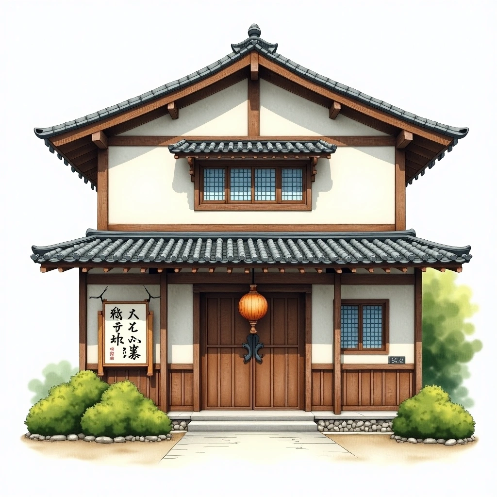 Masuda Sake Brewery sake brewery — watercolor illustration