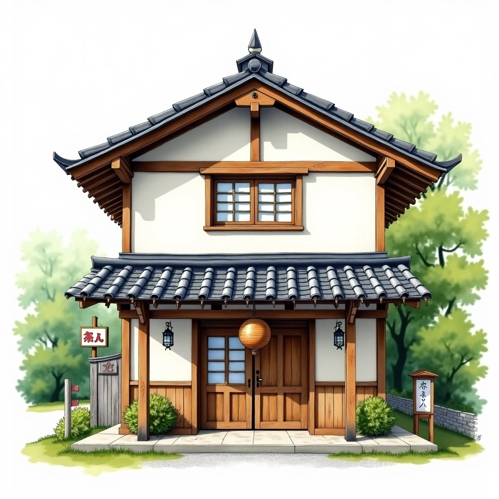 Midorikawa Sake Brewery sake brewery — watercolor illustration