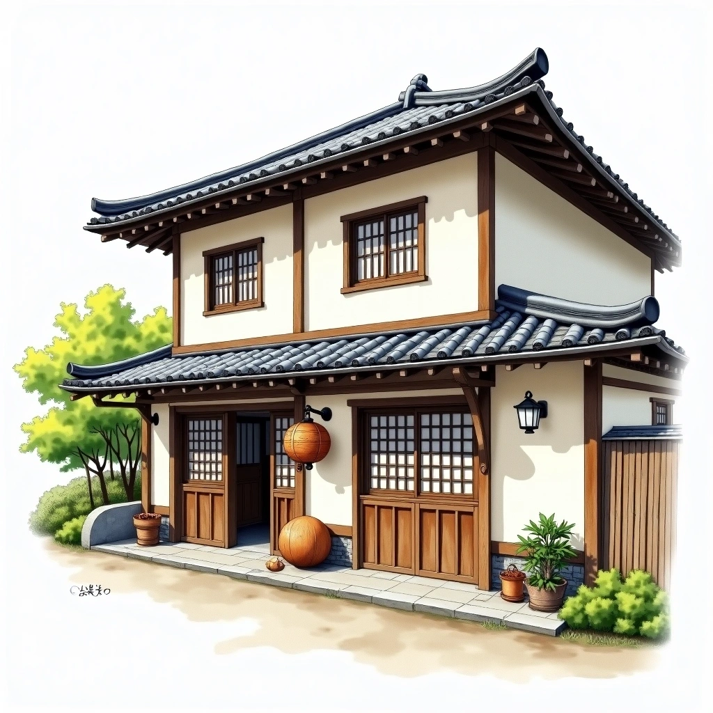 Miwa Shuzo sake brewery — watercolor illustration
