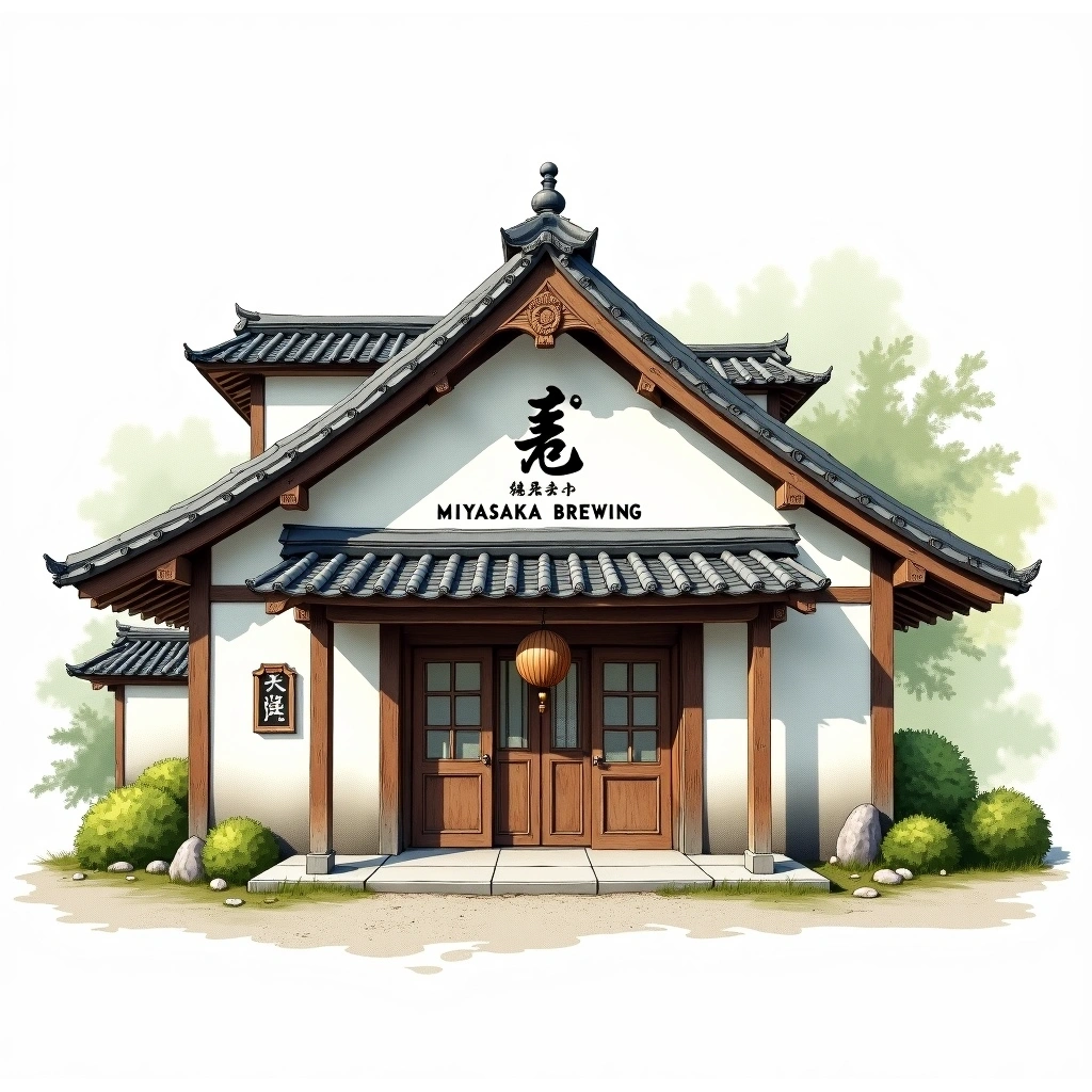 Miyasaka Brewing sake brewery — watercolor illustration
