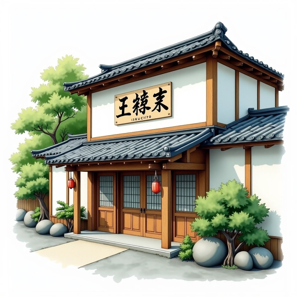Fukuchiyo Shuzo sake brewery — watercolor illustration
