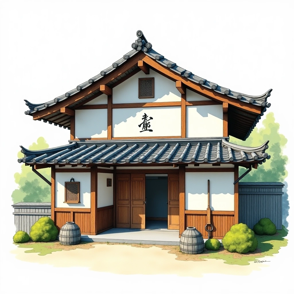Nanbu Bijin sake brewery — watercolor illustration