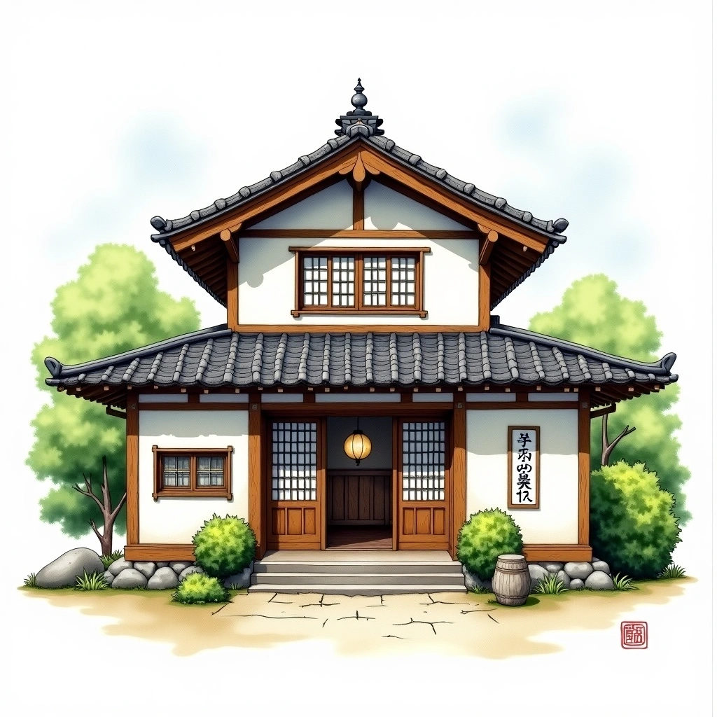 Niizawa Brewery sake brewery — watercolor illustration