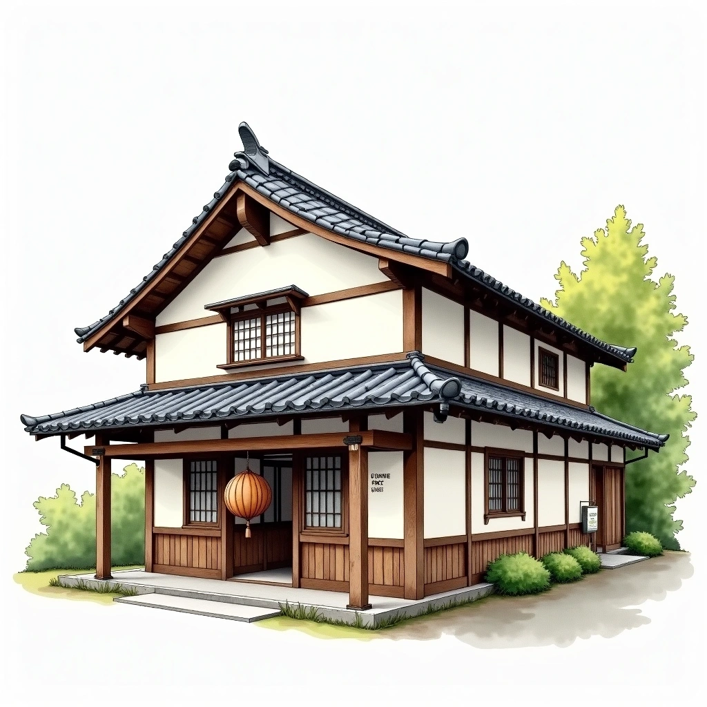 Otokoyama Sake Brewing sake brewery — watercolor illustration