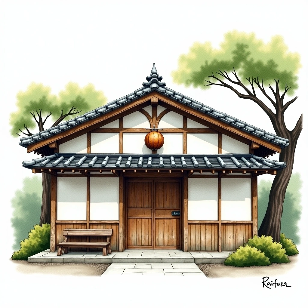 Ibaraki Sake Brewery / Raifuku sake brewery — watercolor illustration