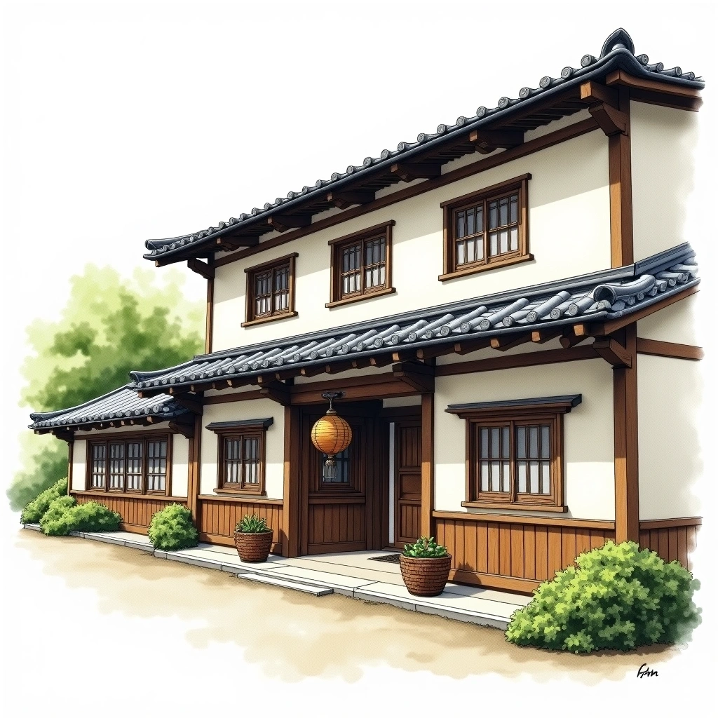 Rihaku Shuzo sake brewery — watercolor illustration