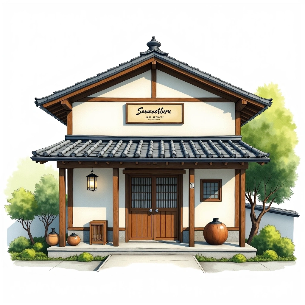 Sawanotsuru sake brewery — watercolor illustration