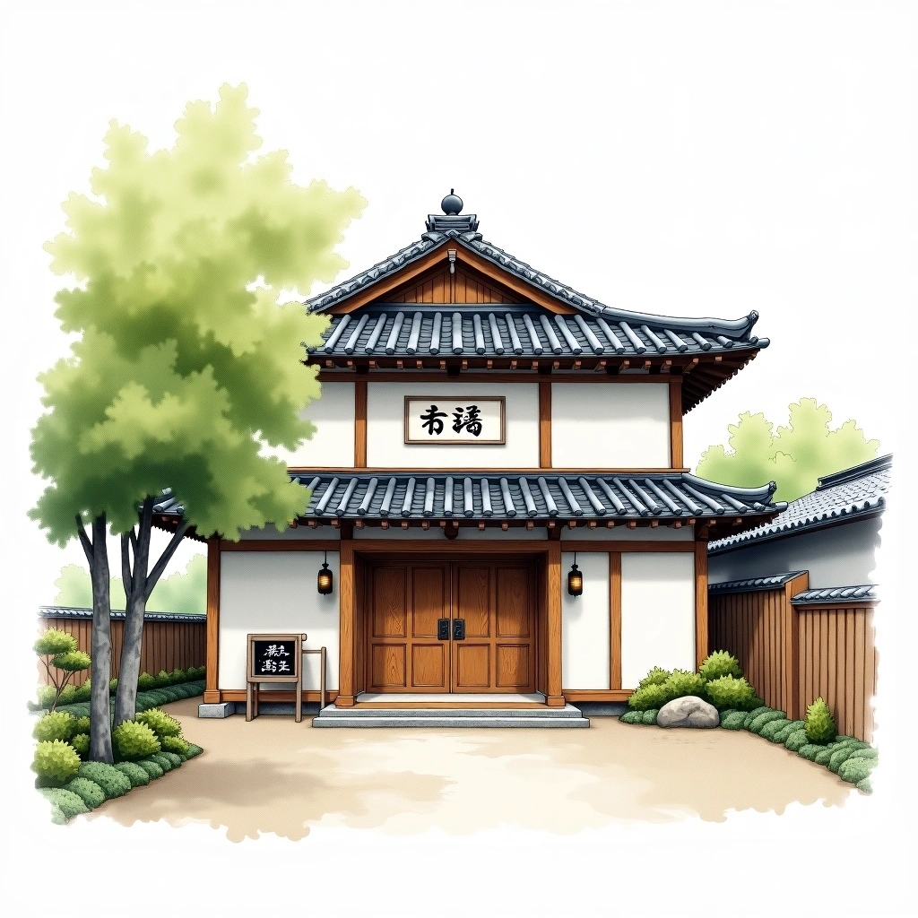 Sempuku Sake Brewing sake brewery — watercolor illustration