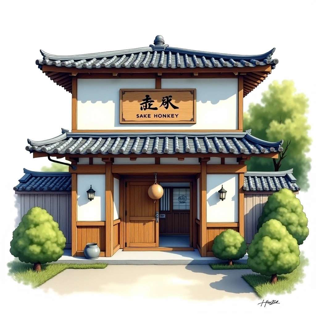 Sudo Honke sake brewery — watercolor illustration
