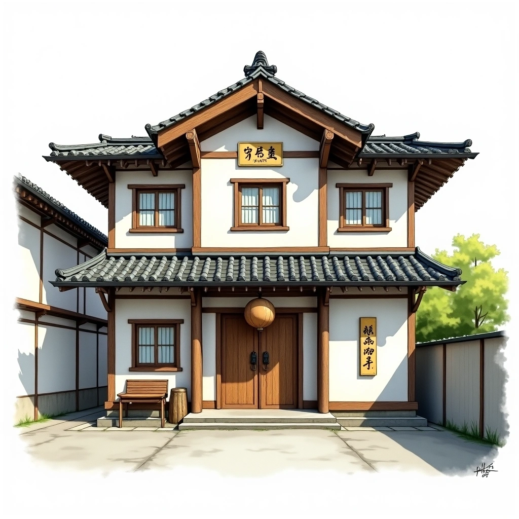 Suehiro Sake Brewery sake brewery — watercolor illustration