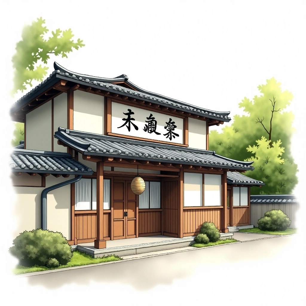 Suishin Sake Brewing sake brewery — watercolor illustration