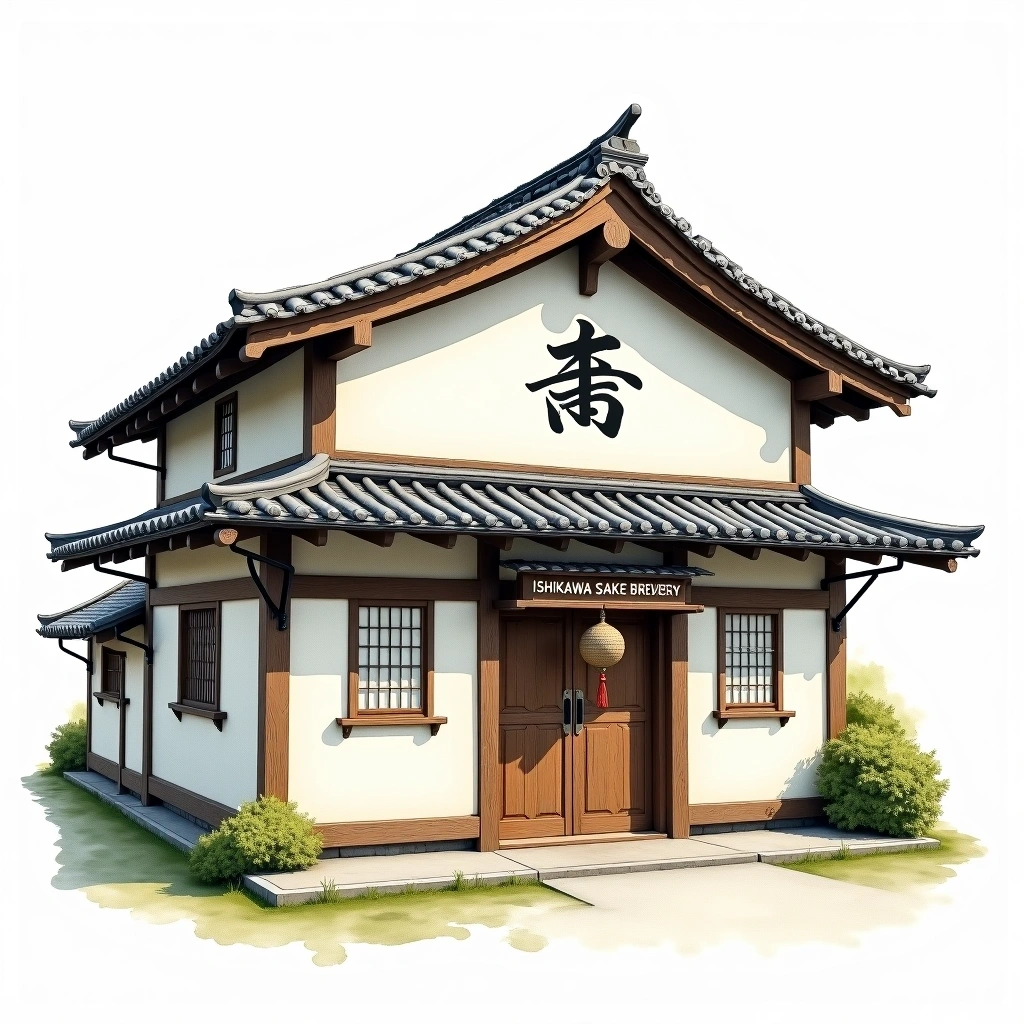 Ishikawa Sake Brewery sake brewery — watercolor illustration